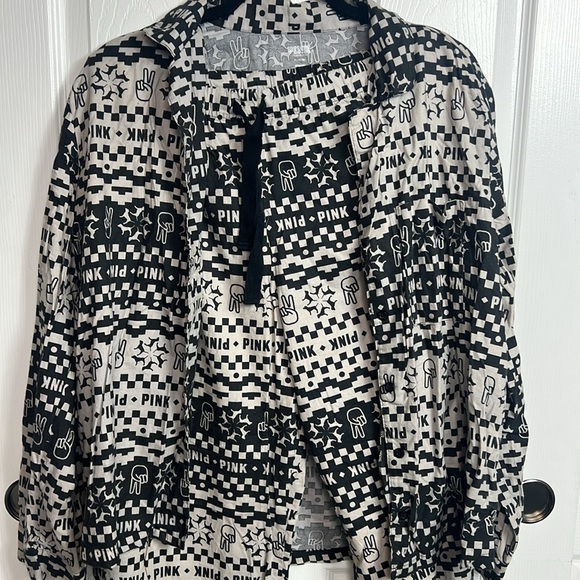 Pajamas button up shirt with pants PINK size M color black and gray - Picture 3 of 6